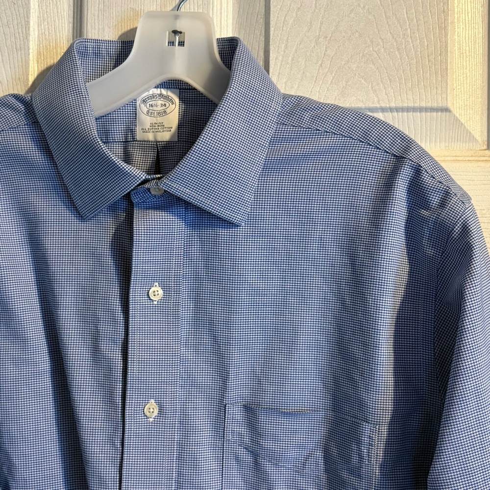 Brooks Brothers Mens Button Down Shirt Neck Sz 16.5 Supima‎ Cotton Houndstooth